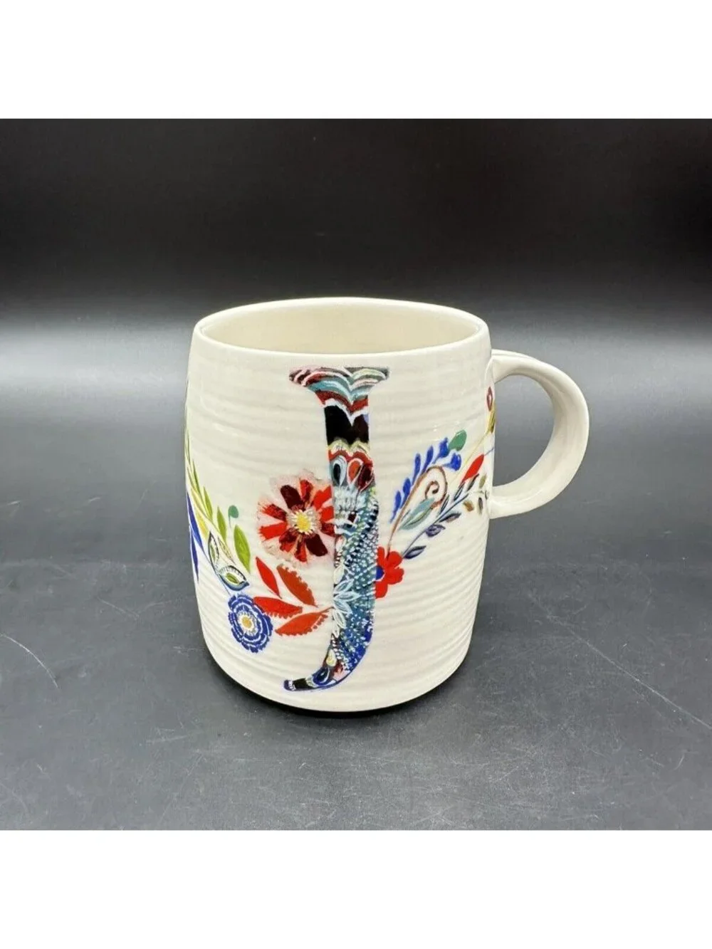 Anthropologie Mug Letter J Name Coffee Cup Starla M Halfmann Floral Monogram - Picture 1 of 9